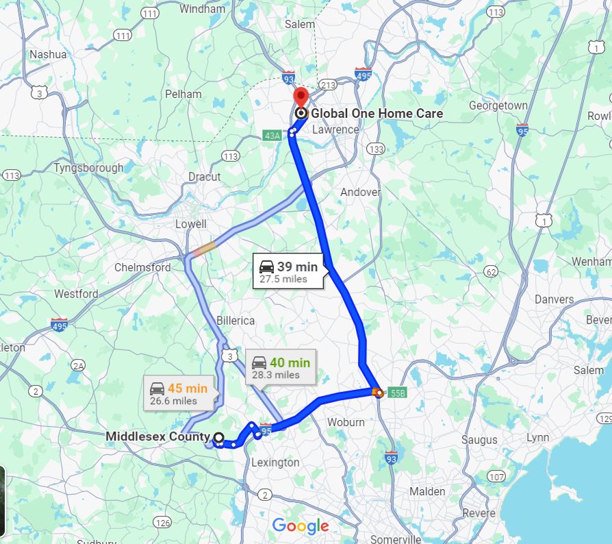 Getting from Middlesex county Ma to Global One Home Care