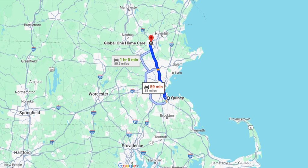 Quincy Ma is just a drive away from Methuen MA where global one home care center is located