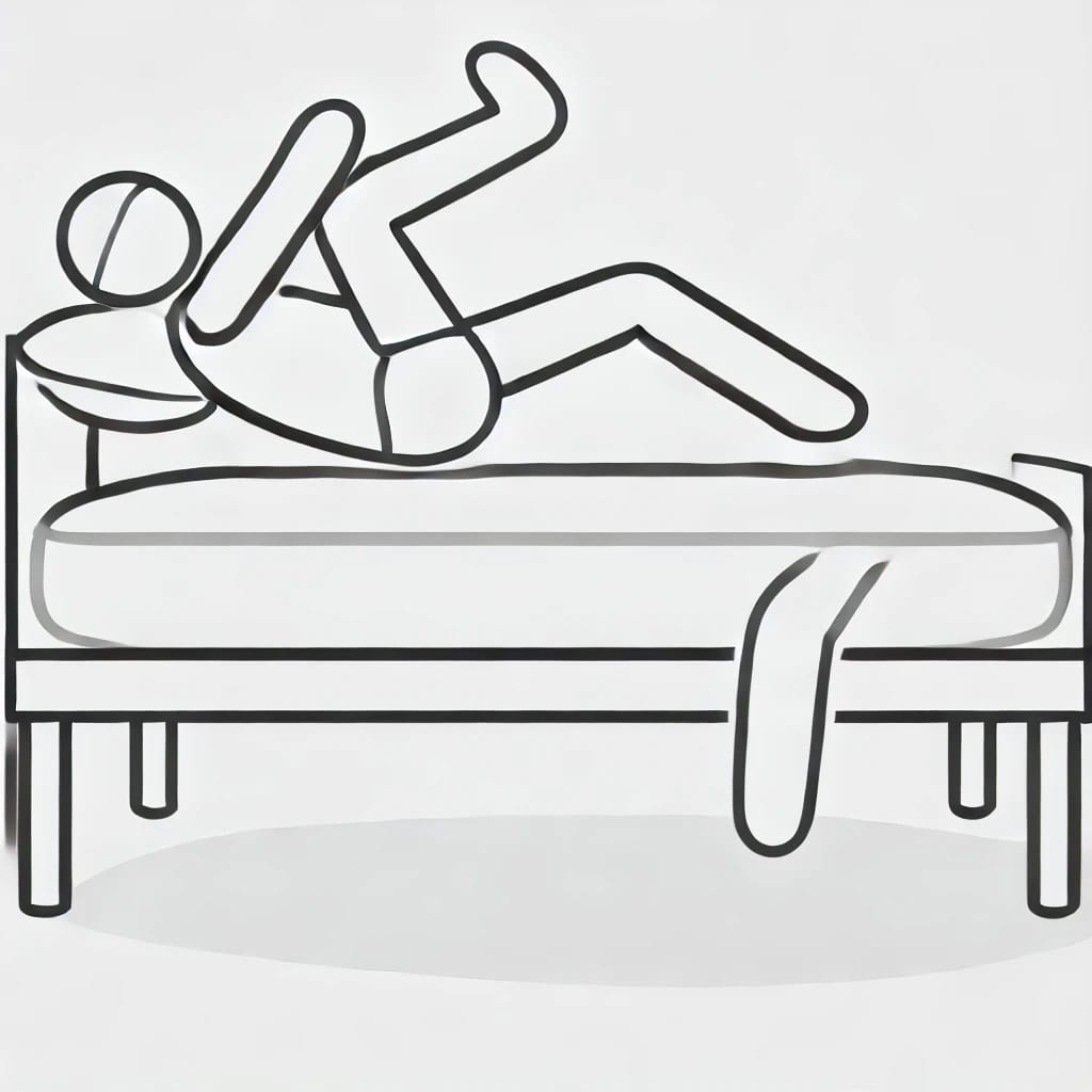 A simple, clear illustration of an elderly person in bed doing ankle pumps exercise. The elderly person is lying on their back with legs straight