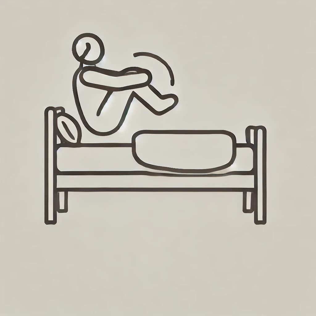 Illustration of an elderly person in bed doing seated torso twists exercise.