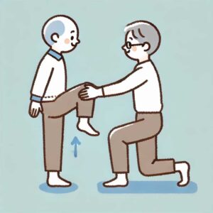 illustration showing a senior doing calf raises with the help of a caregiver