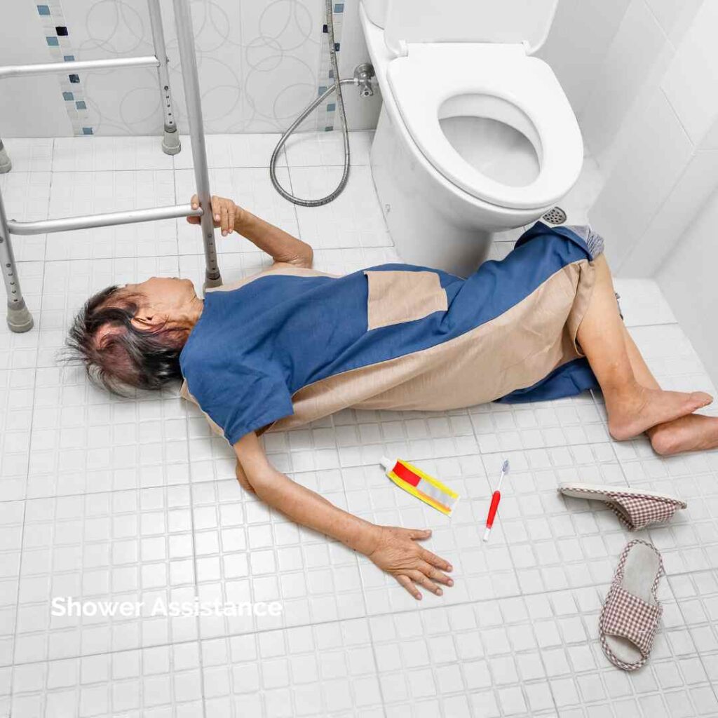 elderly person fall on the floor of a bathroom due to slippery floor