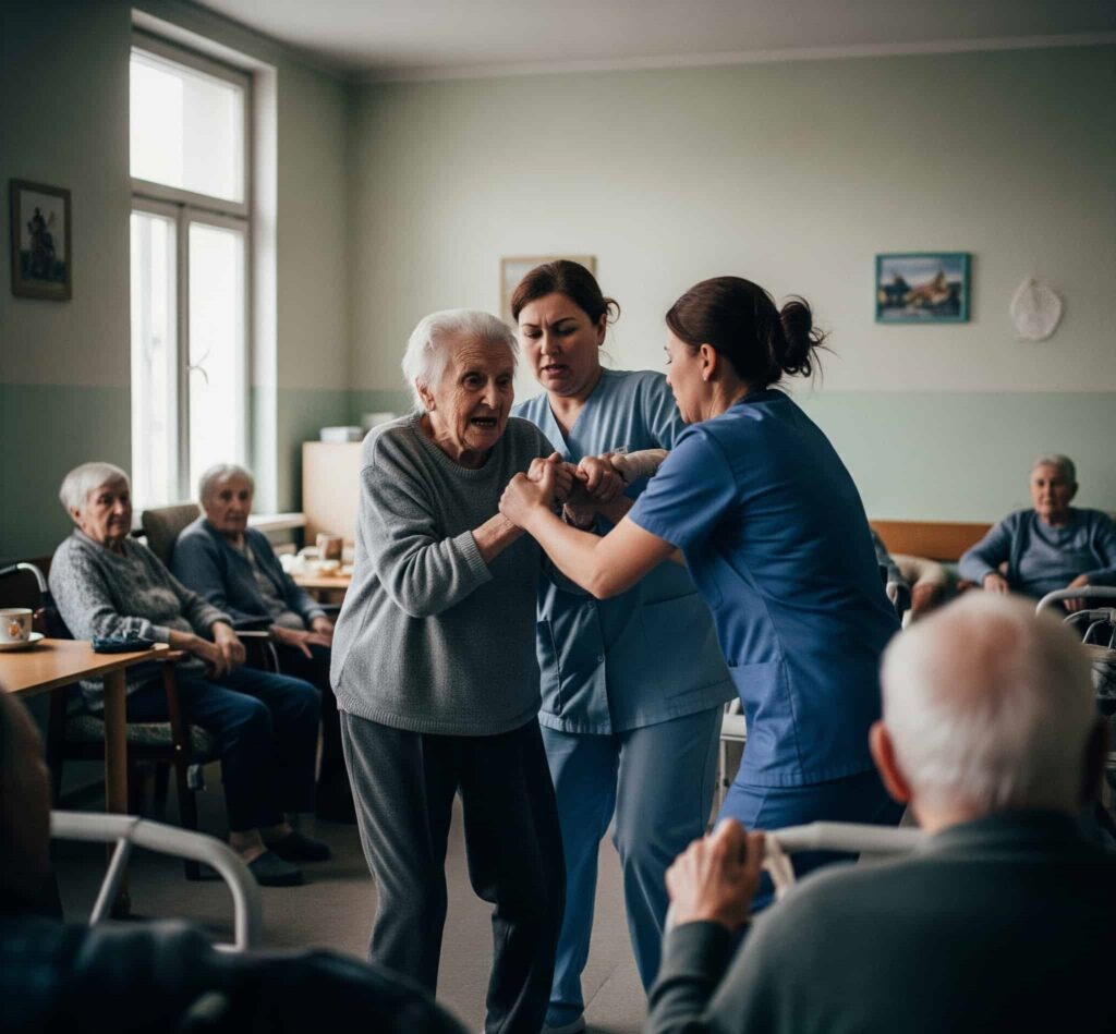 Senior being maltreated at nursing home by caregivers